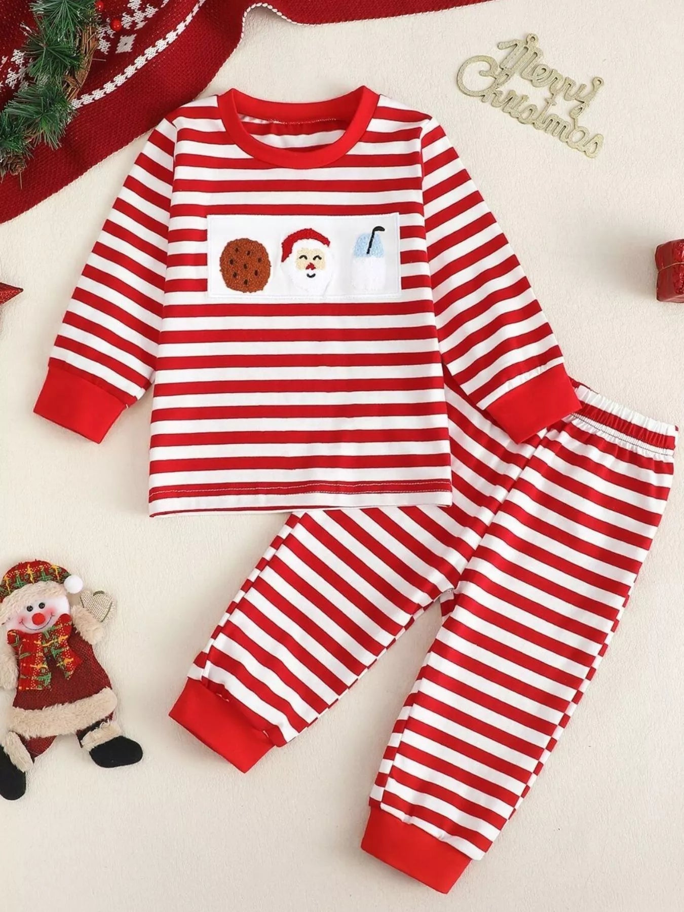 Children's Christmas Striped Pajama Set designed for comfort and style at Lookzlike