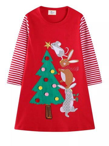 Children's Christmas Tree Animal Long Sleeve Dress designed for comfort and style at Lookzlike