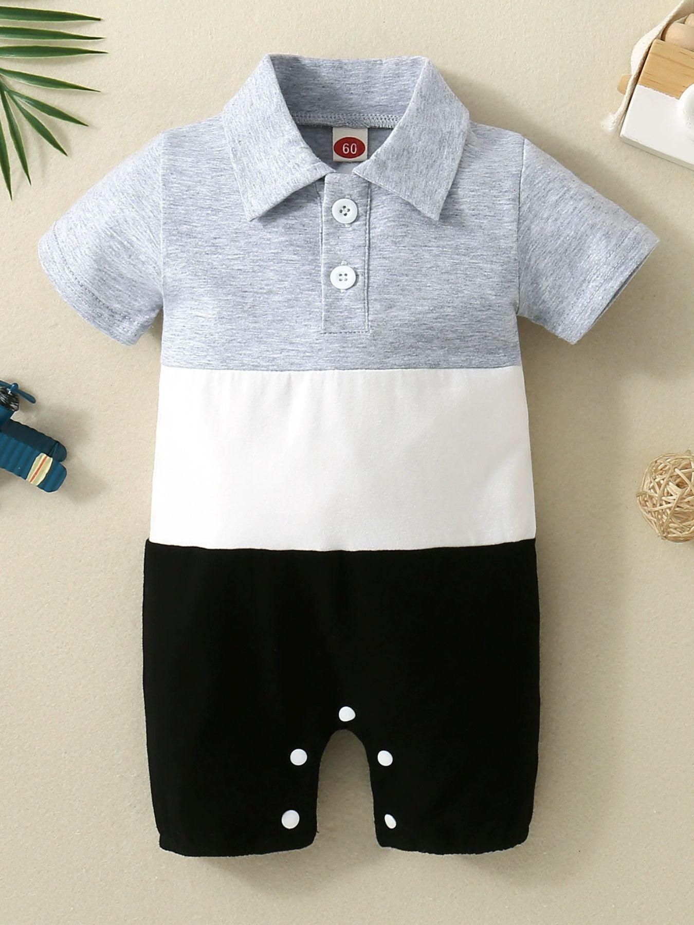 Children's Color Block Polo Collar Short Sleeve One-Piece designed for comfort and style at Lookzlike