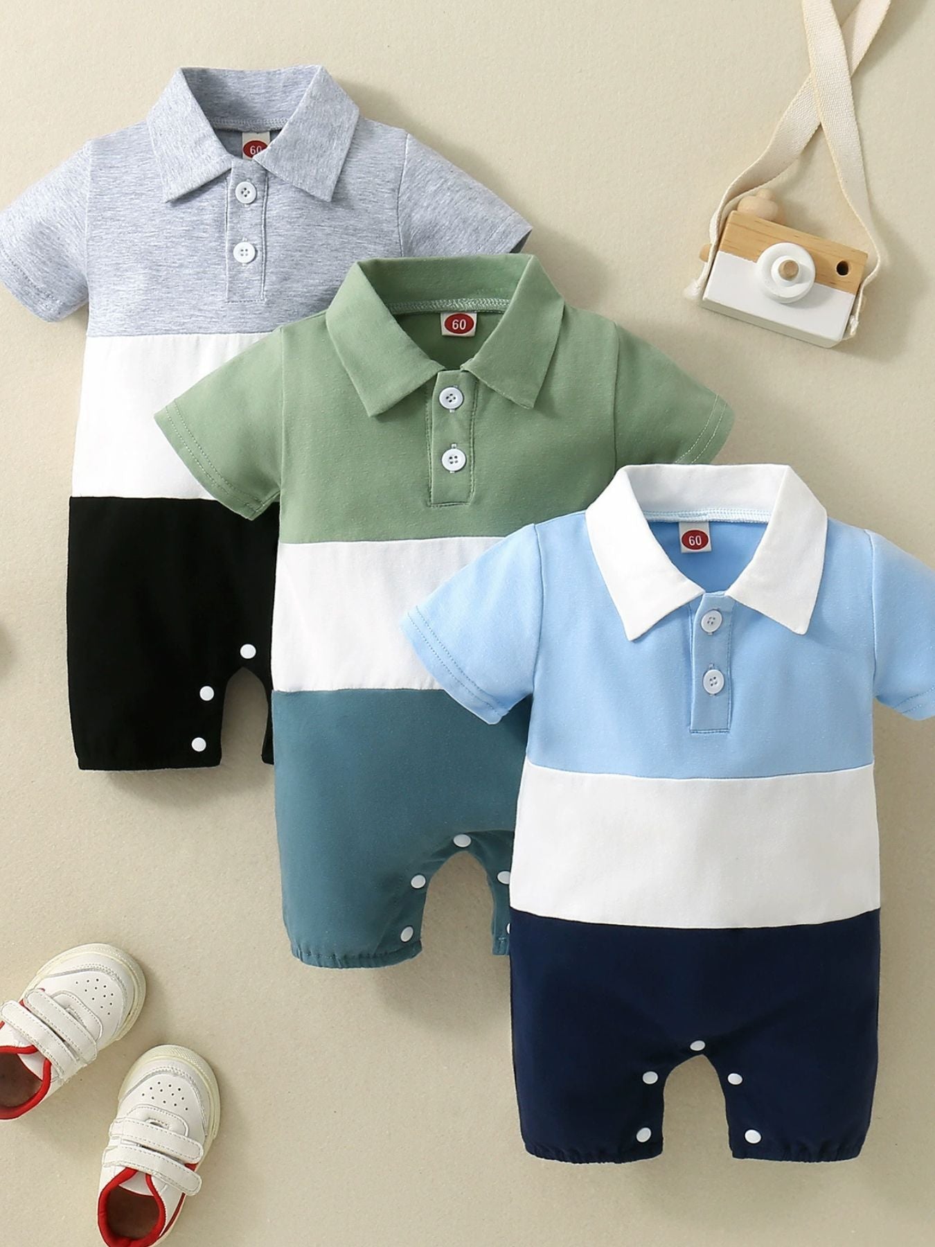 Children's Color Block Polo Collar Short Sleeve One-Piece designed for comfort and style at Lookzlike