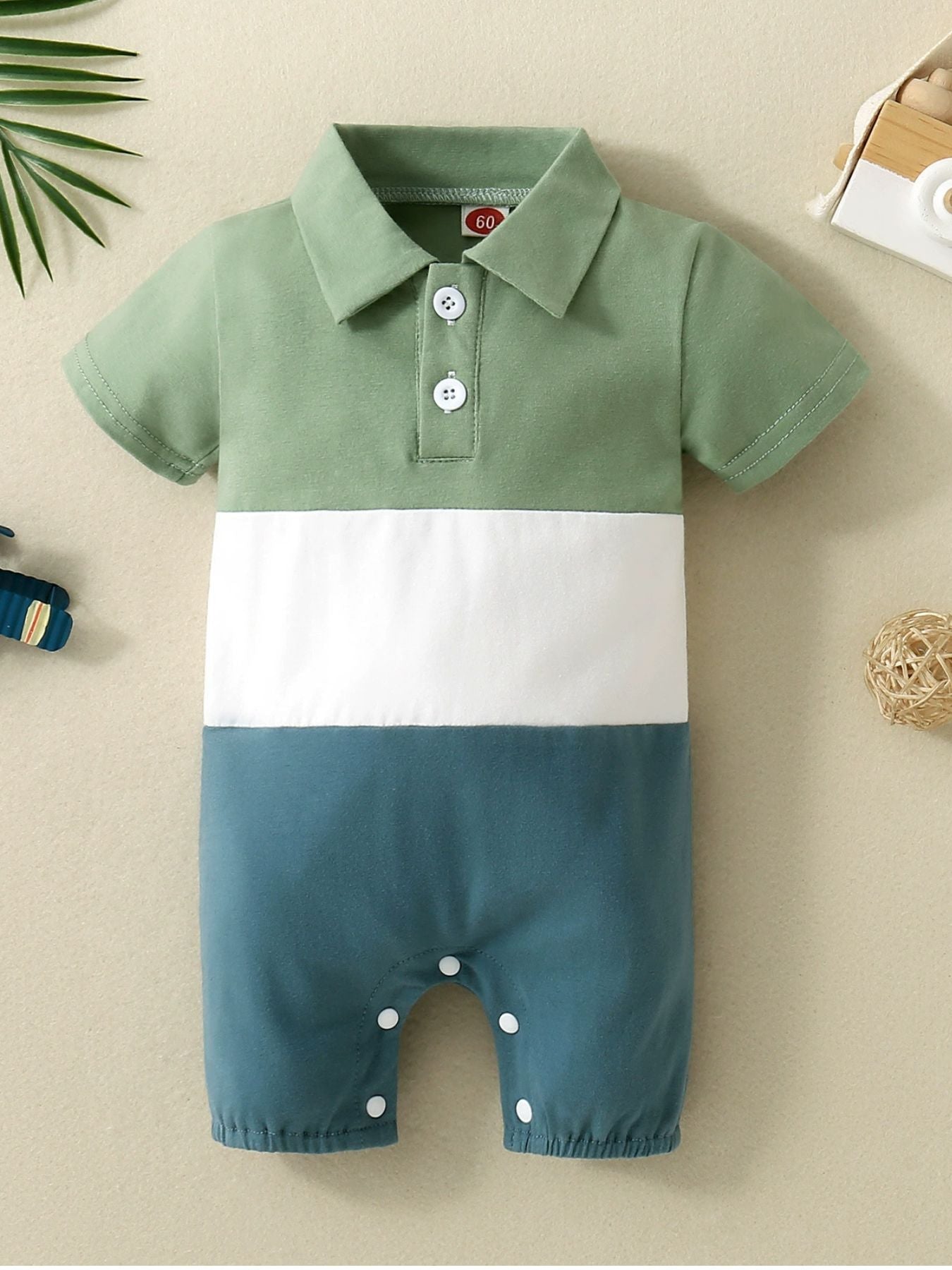 Children's Color Block Polo Collar Short Sleeve One-Piece designed for comfort and style at Lookzlike