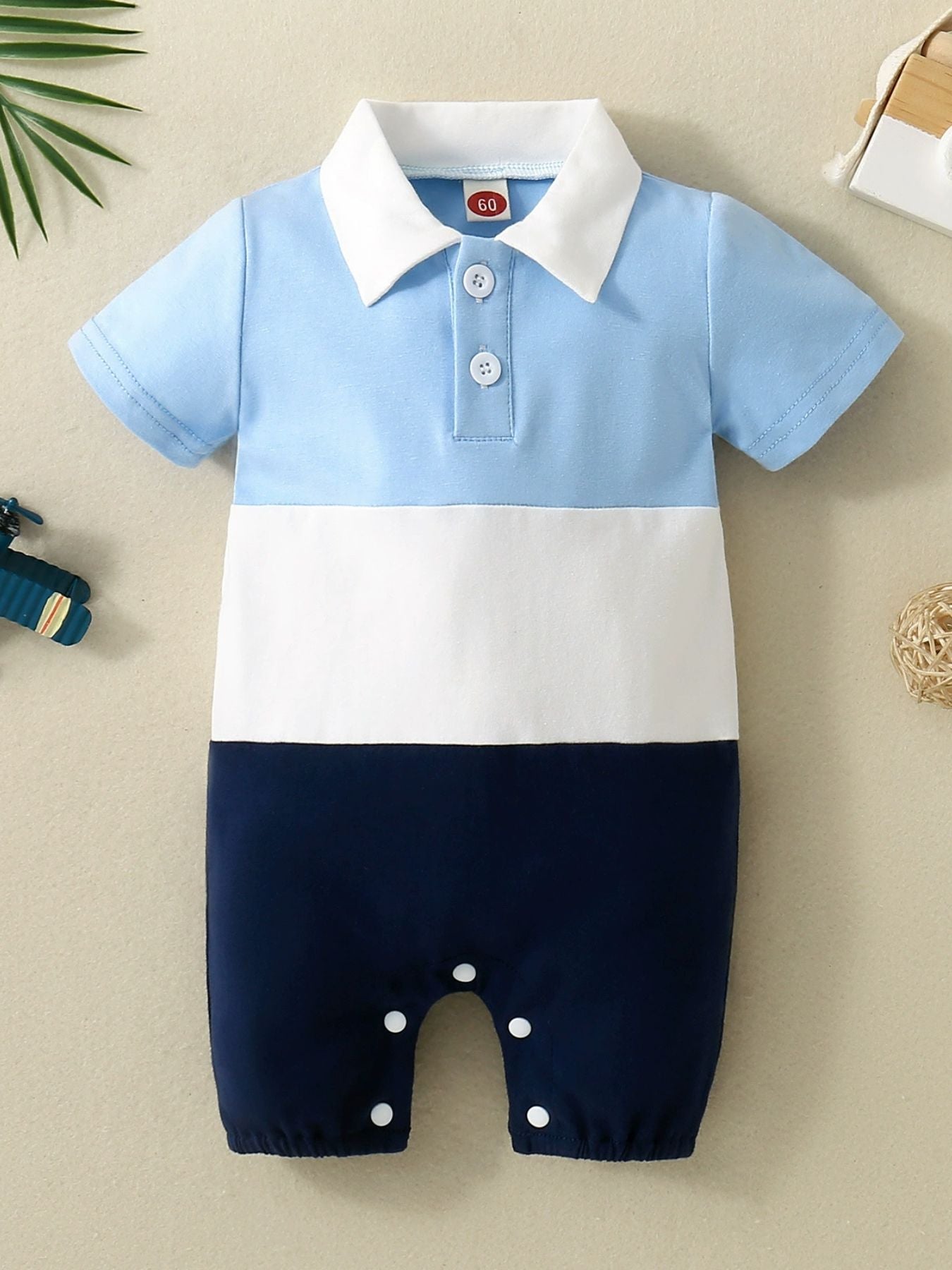 Children's Color Block Polo Collar Short Sleeve One-Piece designed for comfort and style at Lookzlike