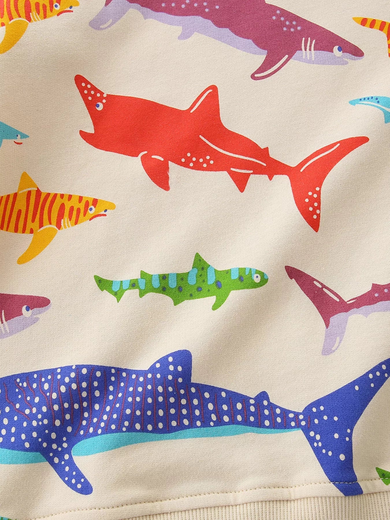 Children's Colorful Shark Print Crewneck Sweatshirt designed for comfort and style at Lookzlike