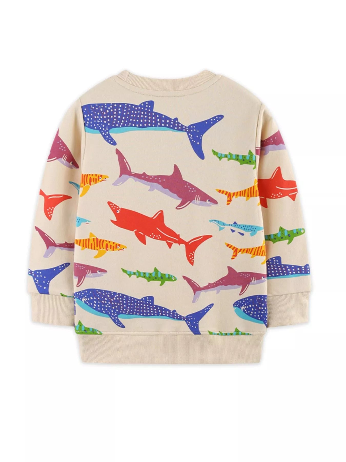 Children's Colorful Shark Print Crewneck Sweatshirt designed for comfort and style at Lookzlike