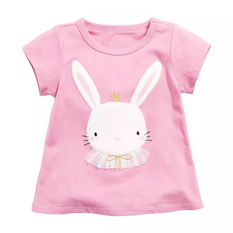 Children's Cute Bunny Applique Round Neck T-Shirt designed for comfort and style at Lookzlike