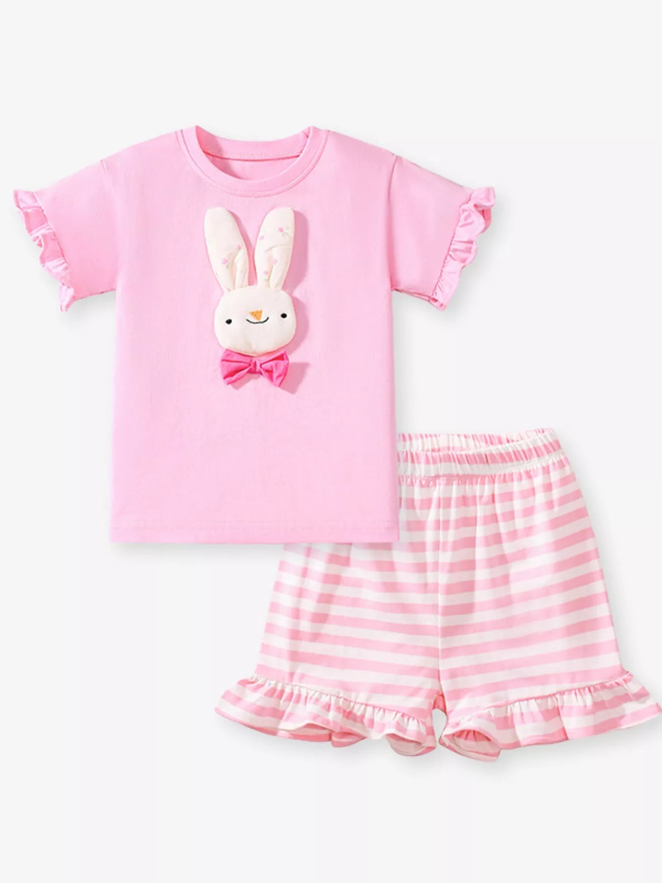 Children's Cute Bunny Applique Ruffle Trim Set designed for comfort and style at Lookzlike