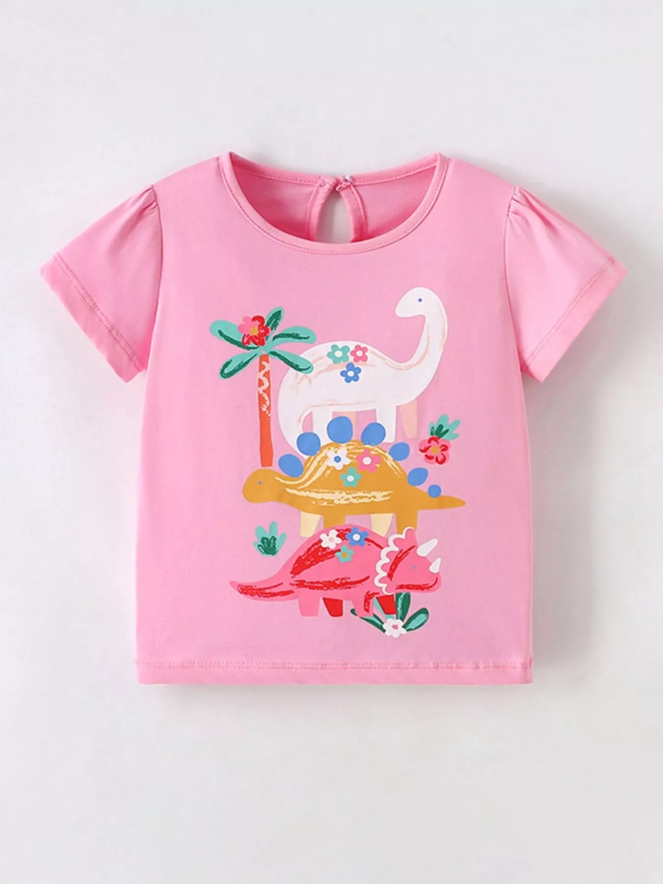 Children's Cute Dinosaur Graphic Short Sleeve T-Shirt designed for comfort and style at Lookzlike
