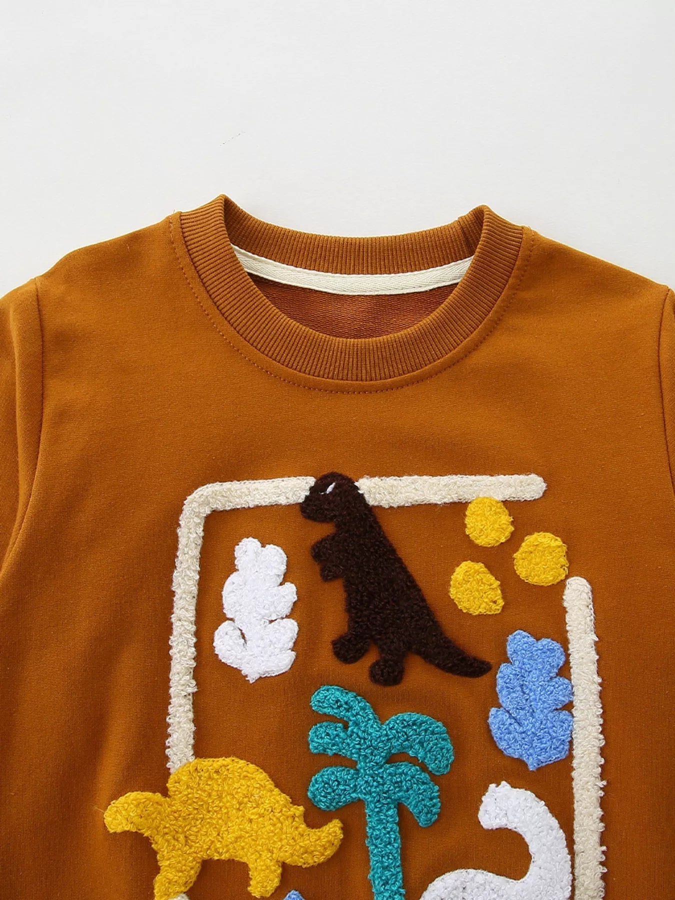 Children's Dinosaur Applique Crew Neck Sweatshirt designed for comfort and style at Lookzlike