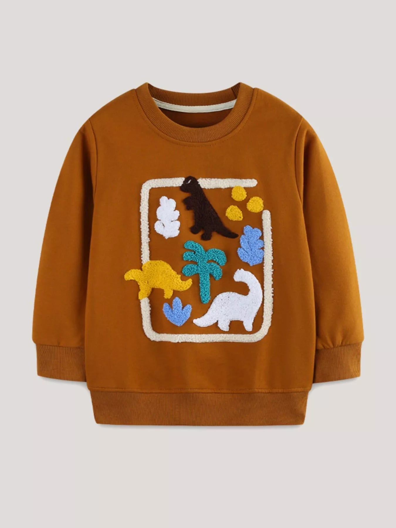 Children's Dinosaur Applique Crew Neck Sweatshirt designed for comfort and style at Lookzlike