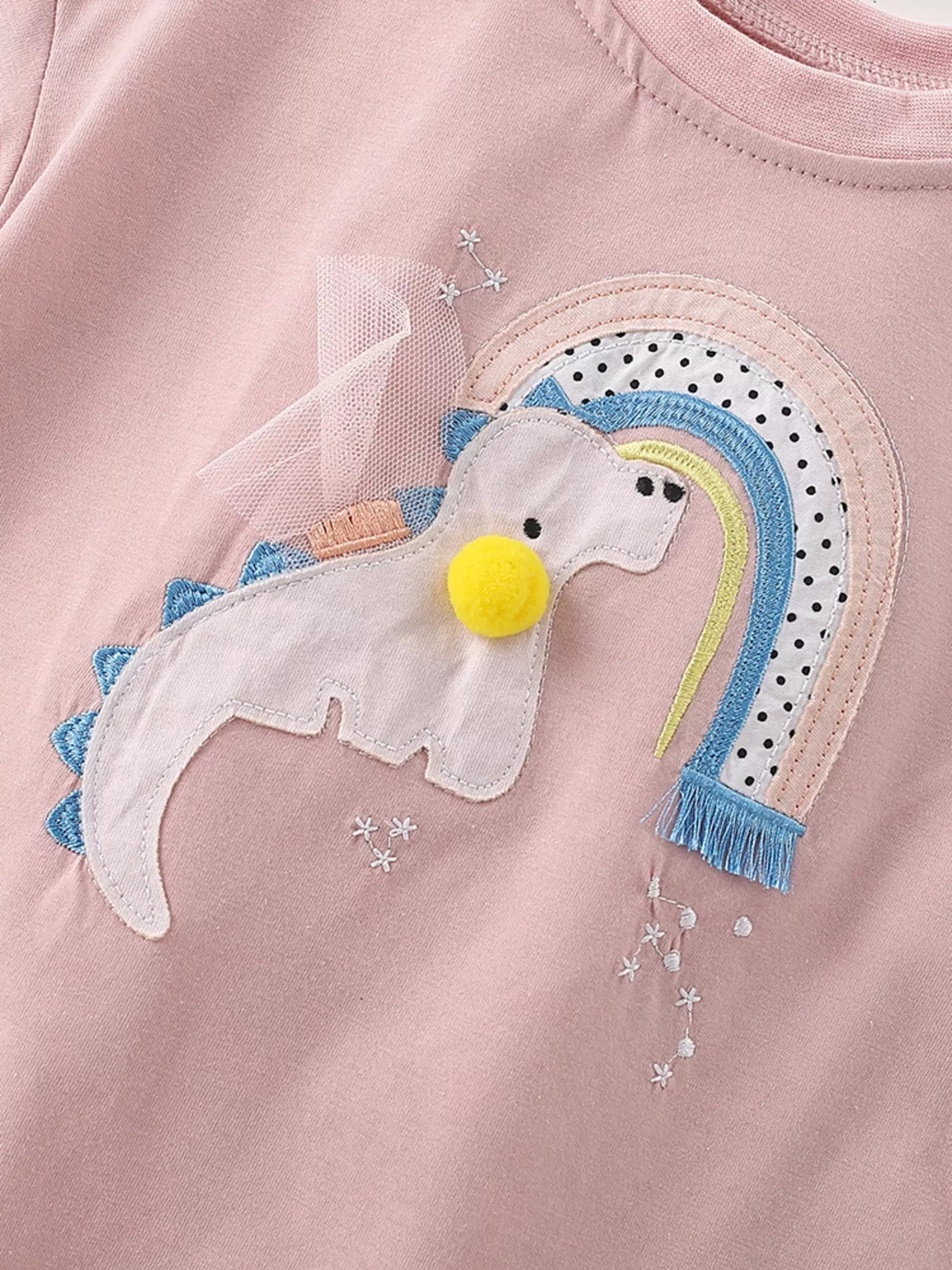 Children's Dinosaur Rainbow Applique Short Sleeve T-Shirt designed for comfort and style at Lookzlike