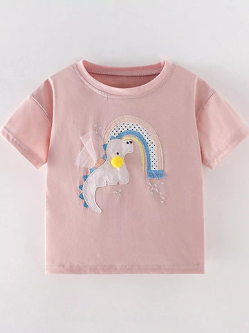 Children's Dinosaur Rainbow Applique Short Sleeve T-Shirt designed for comfort and style at Lookzlike