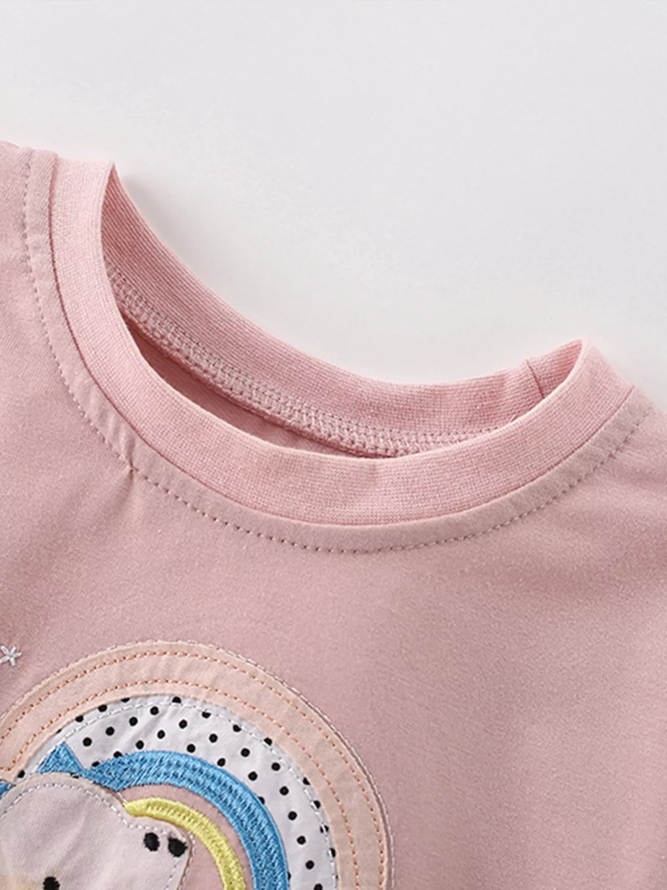 Children's Dinosaur Rainbow Applique Short Sleeve T-Shirt designed for comfort and style at Lookzlike