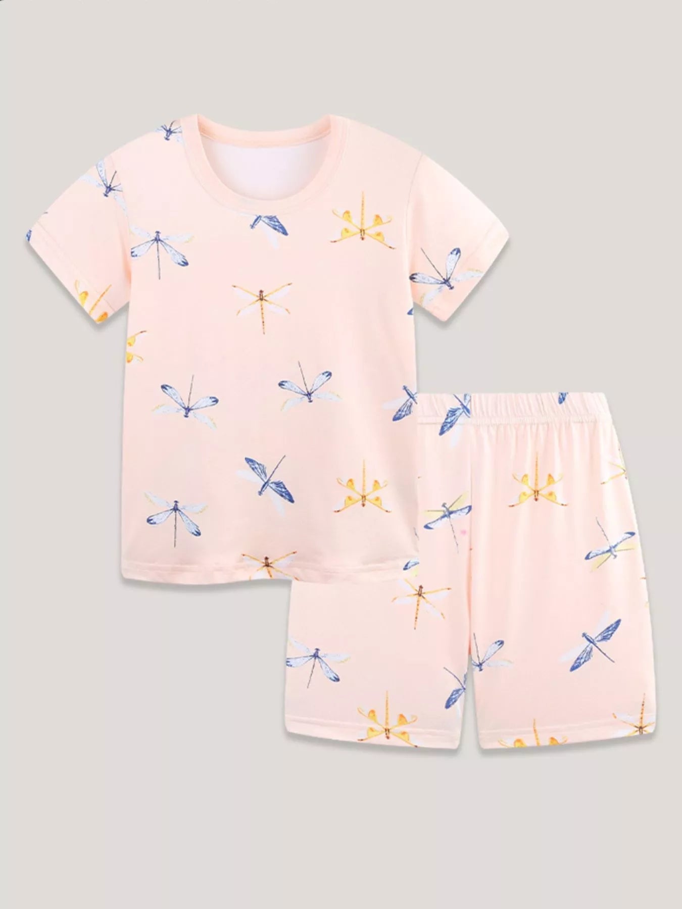 Children's Dragonfly Print Casual Tee and Shorts Set designed for comfort and style at Lookzlike