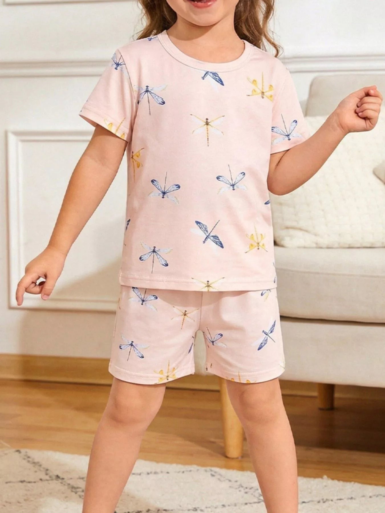 Children's Dragonfly Print Casual Tee and Shorts Set designed for comfort and style at Lookzlike