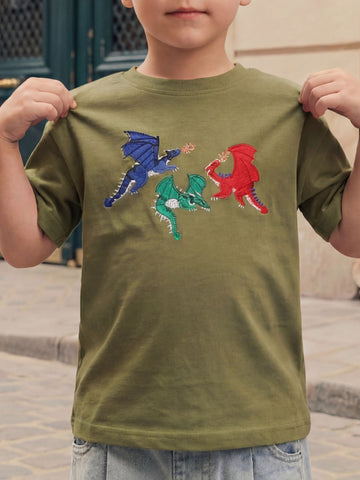 Children's Embroidered Dragon Short Sleeve T-Shirt designed for comfort and style at Lookzlike
