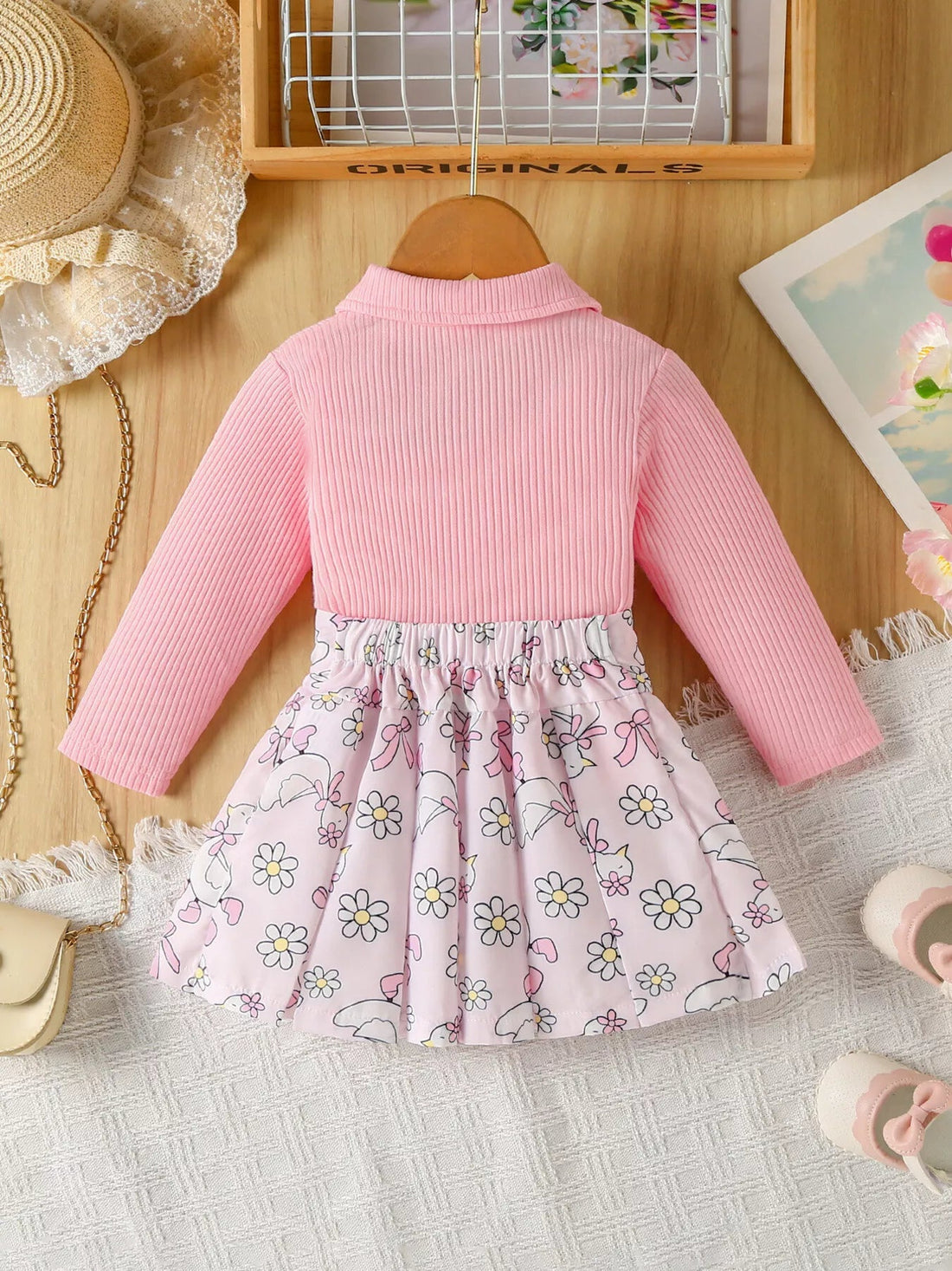 Children's Embroidered Ribbed Polo Shirt & Pleated Skirt Set designed for comfort and style at Lookzlike