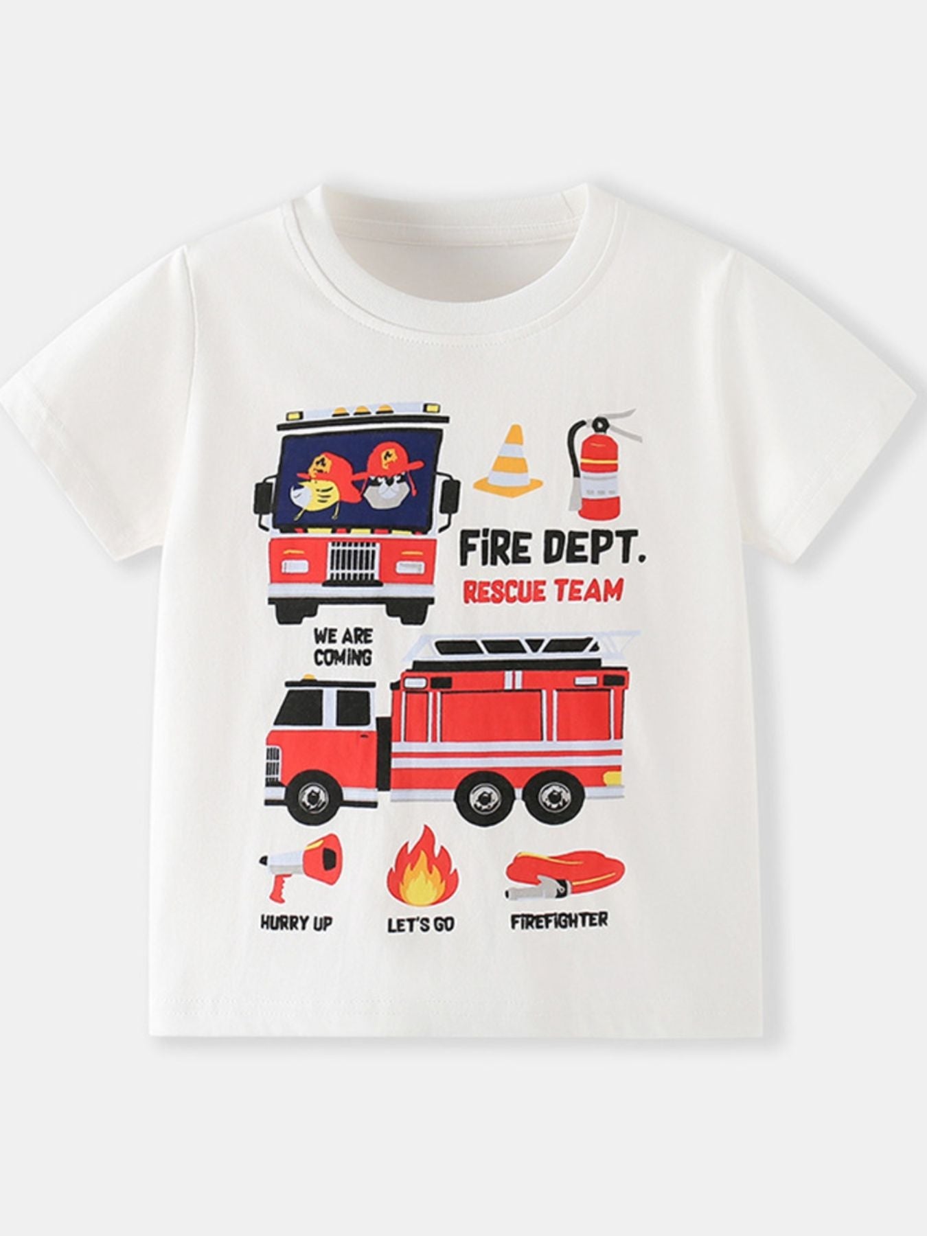 Children's Fire Truck Graphic Crew Neck T-Shirt designed for comfort and style at Lookzlike