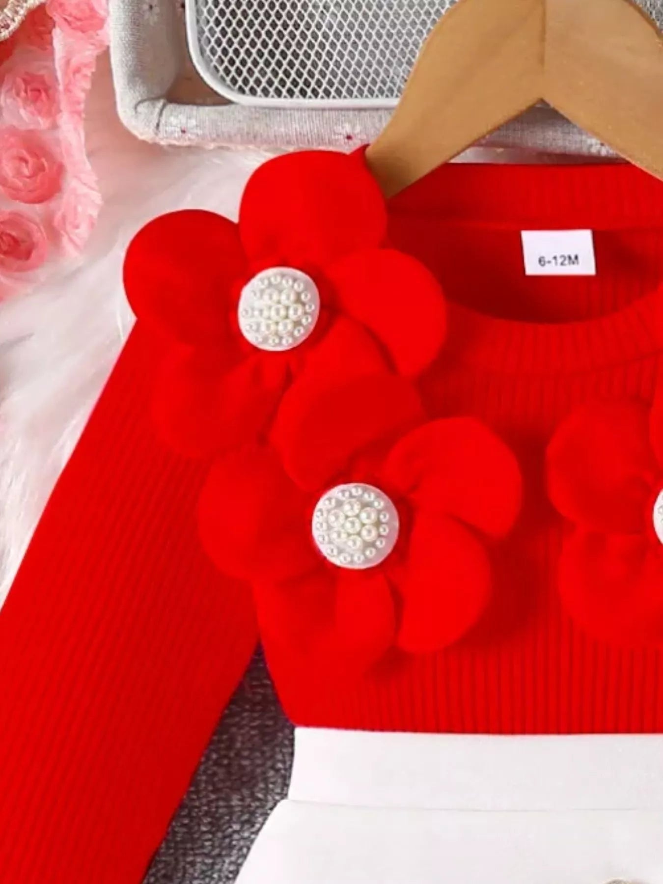 Children's Floral Applique Ribbed Top & Button Decor Skirt Set designed for comfort and style at Lookzlike