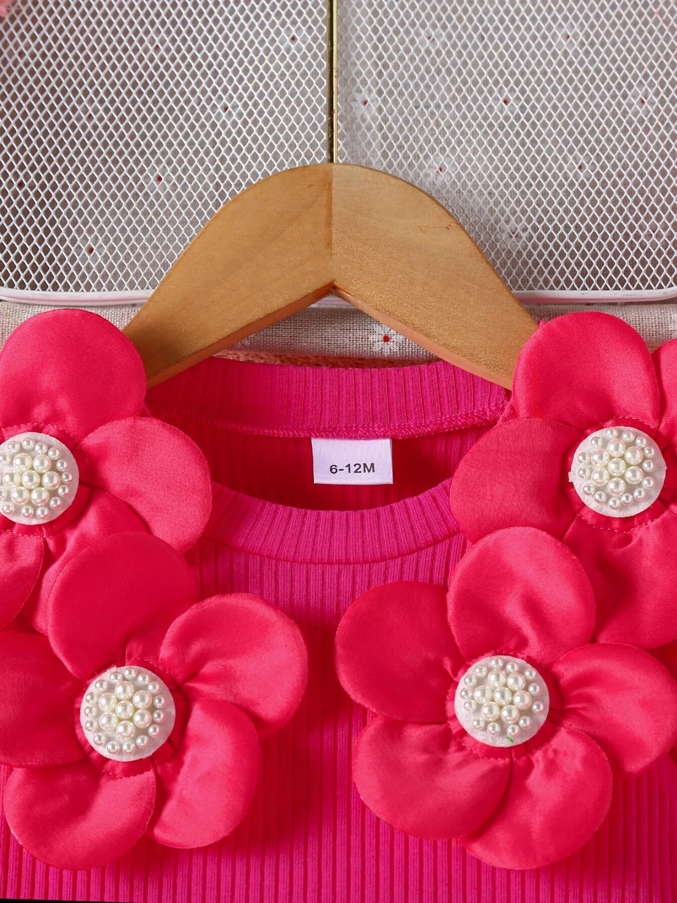 Children's Floral Applique Ribbed Top & Button Decor Skirt Set designed for comfort and style at Lookzlike