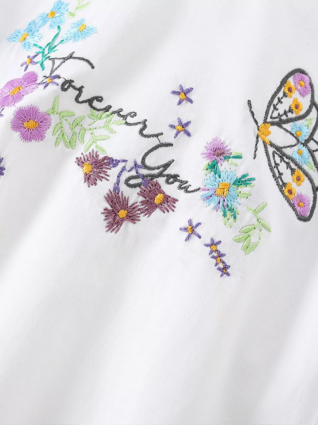 Children's Floral Butterfly Embroidered Short Sleeve T-Shirt designed for comfort and style at Lookzlike