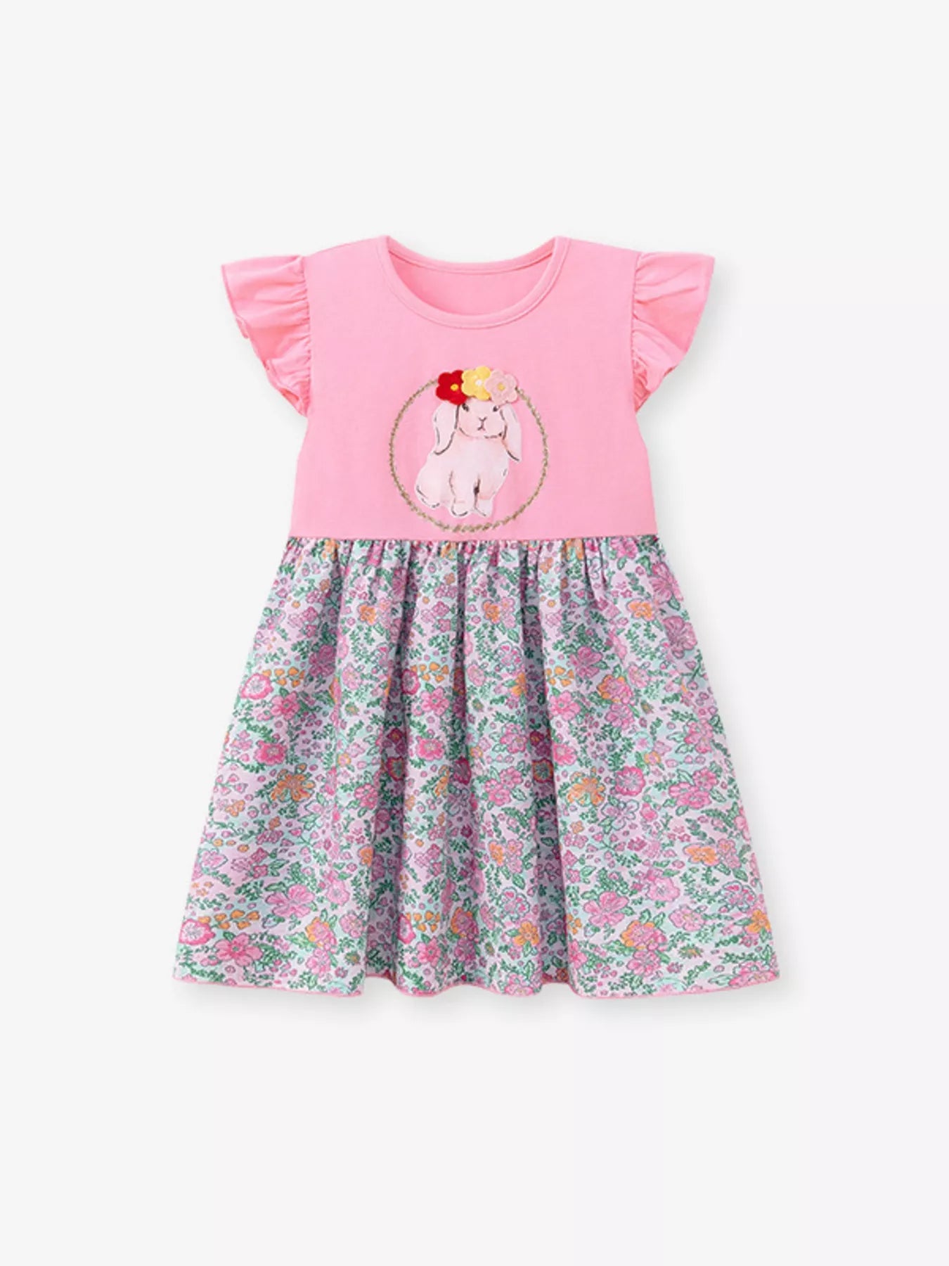 Children's Floral Print Bunny Ruffle Sleeve Dress designed for comfort and style at Lookzlike