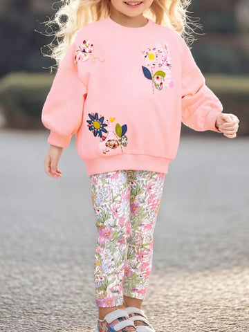 Children's Floral Sweatshirt & Leggings Set designed for comfort and style at Lookzlike