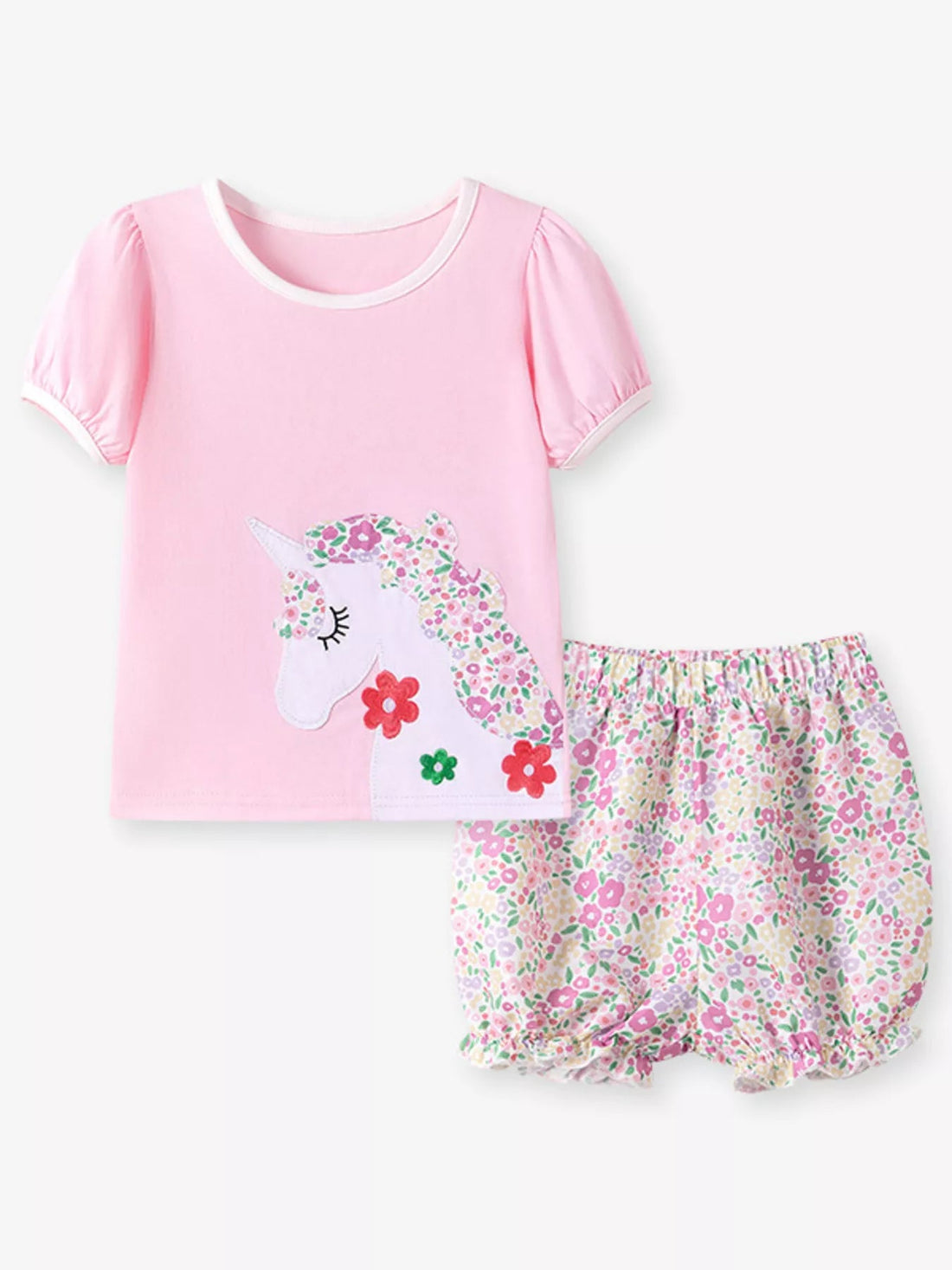 Children's Floral Unicorn Top and Shorts Set designed for comfort and style at Lookzlike