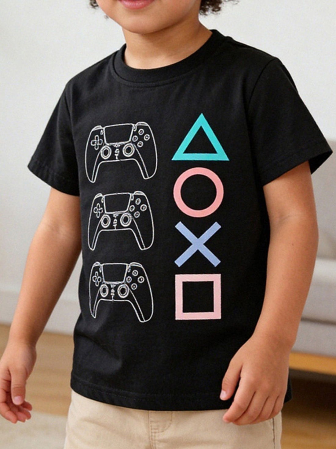 Children's Gaming Controller Graphic Round Neck T-Shirt designed for comfort and style at Lookzlike