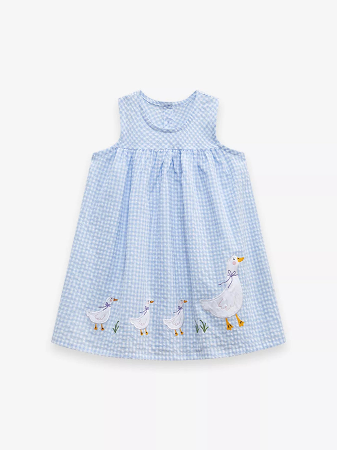 Children's Gingham Goose Embroidered Sleeveless Dress designed for comfort and style at Lookzlike