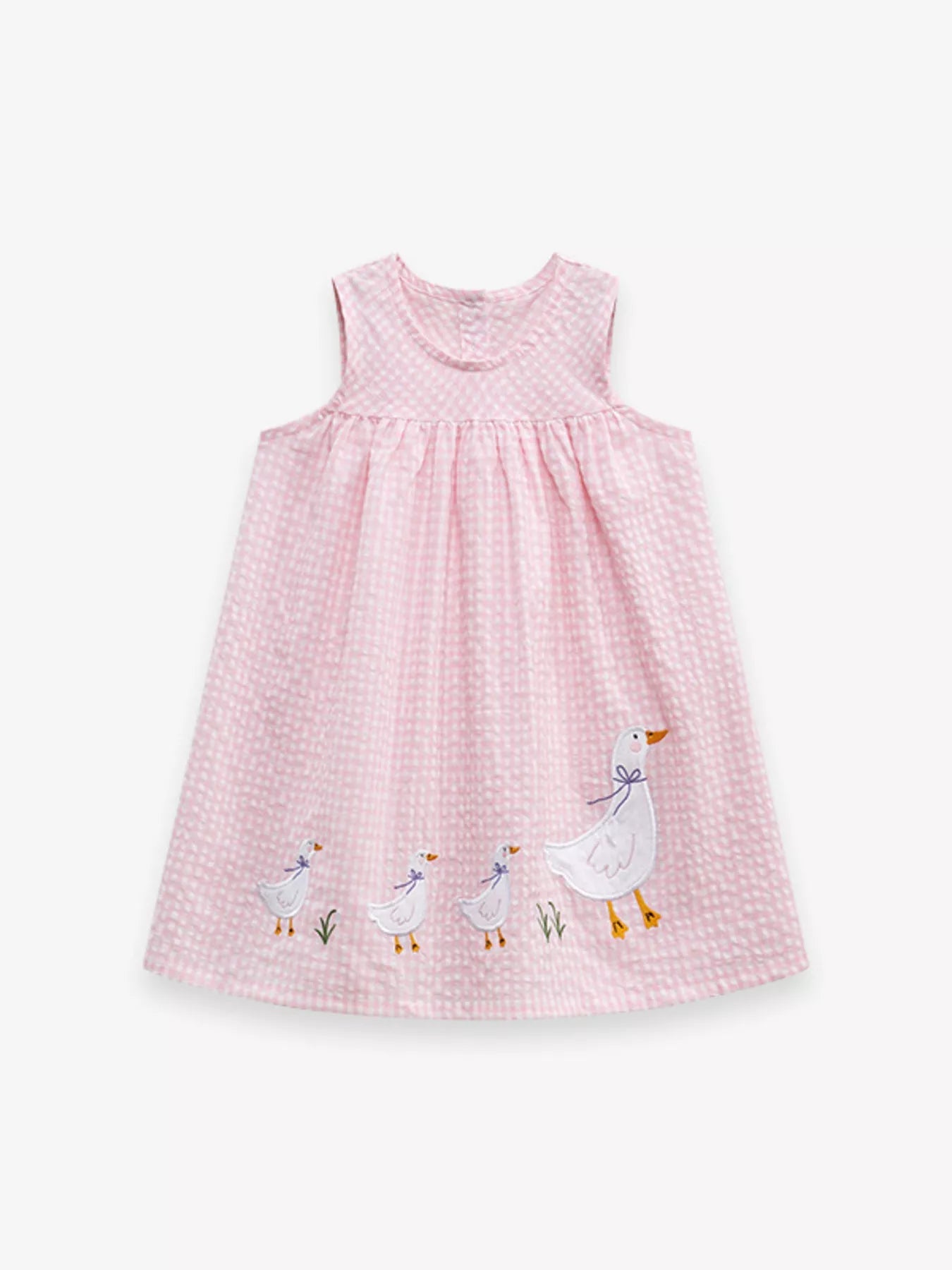 Children's Gingham Goose Embroidered Sleeveless Dress designed for comfort and style at Lookzlike
