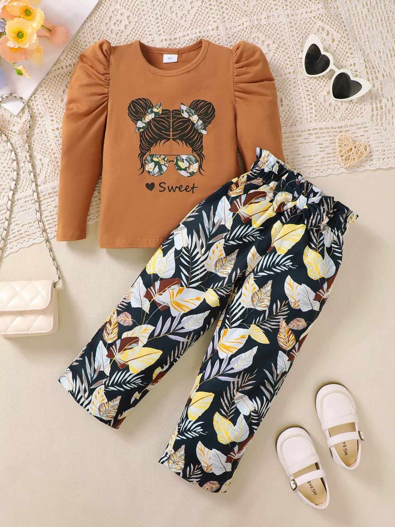 Children's Graphic Top & Floral Pants Set designed for comfort and style at Lookzlike