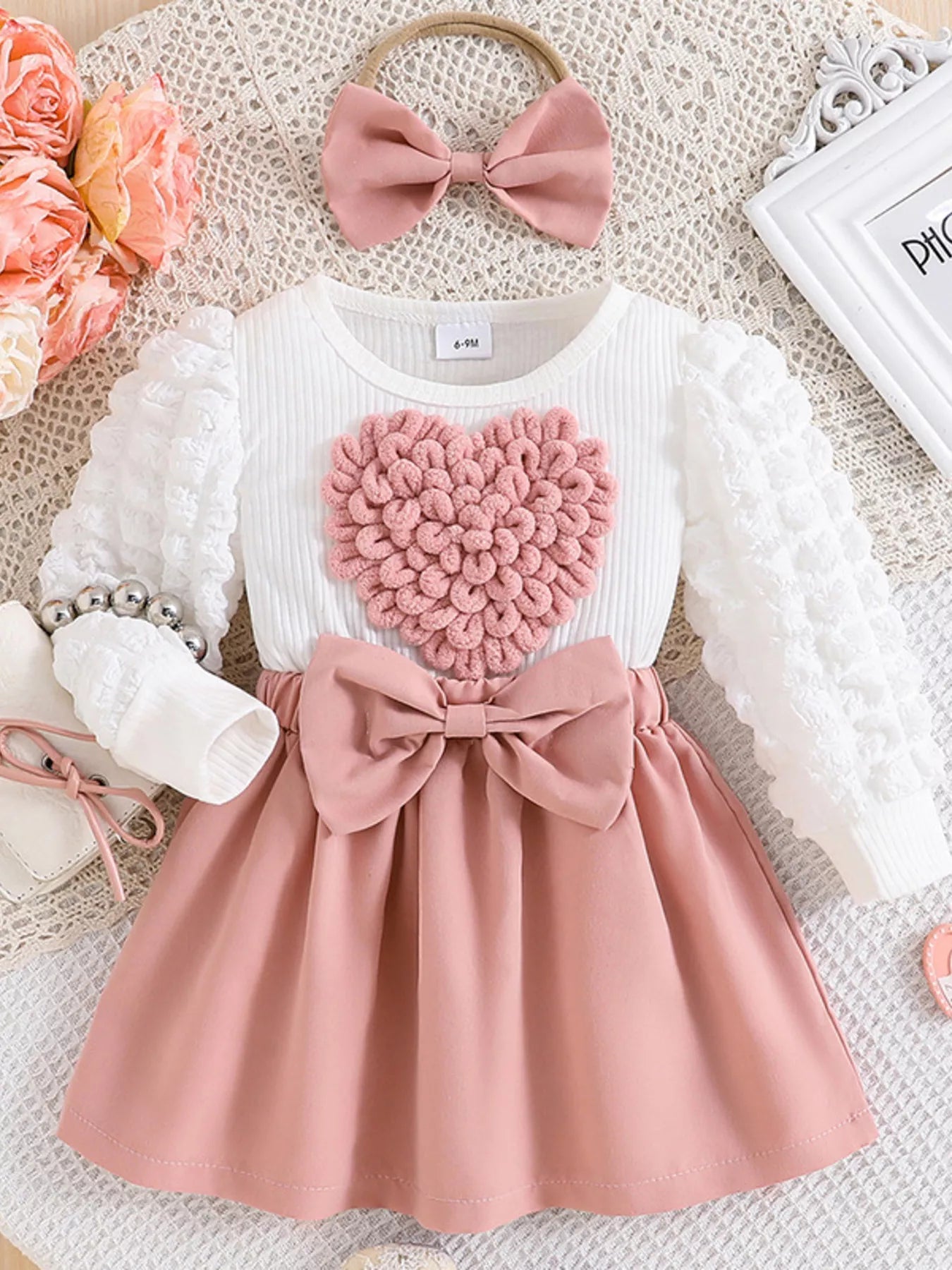 Children's Heart Bowknot Decor Dress with Headband designed for comfort and style at Lookzlike