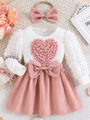 Children's Heart Bowknot Decor Dress with Headband designed for comfort and style at Lookzlike