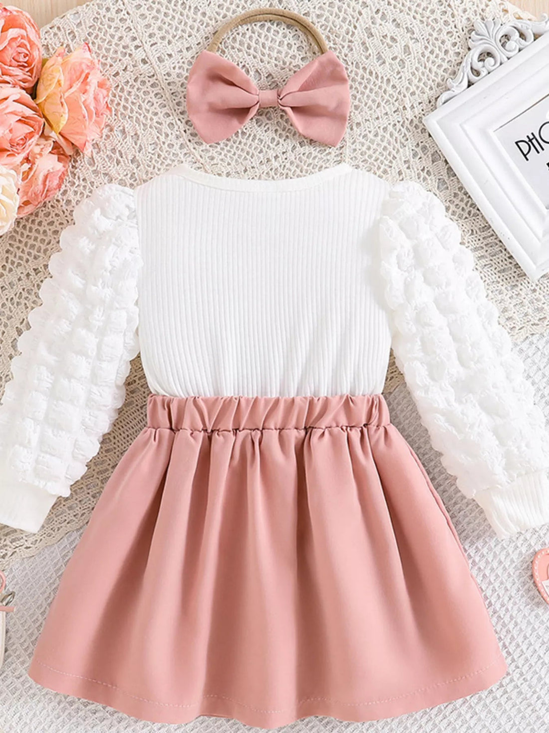 Children's Heart Bowknot Decor Dress with Headband designed for comfort and style at Lookzlike