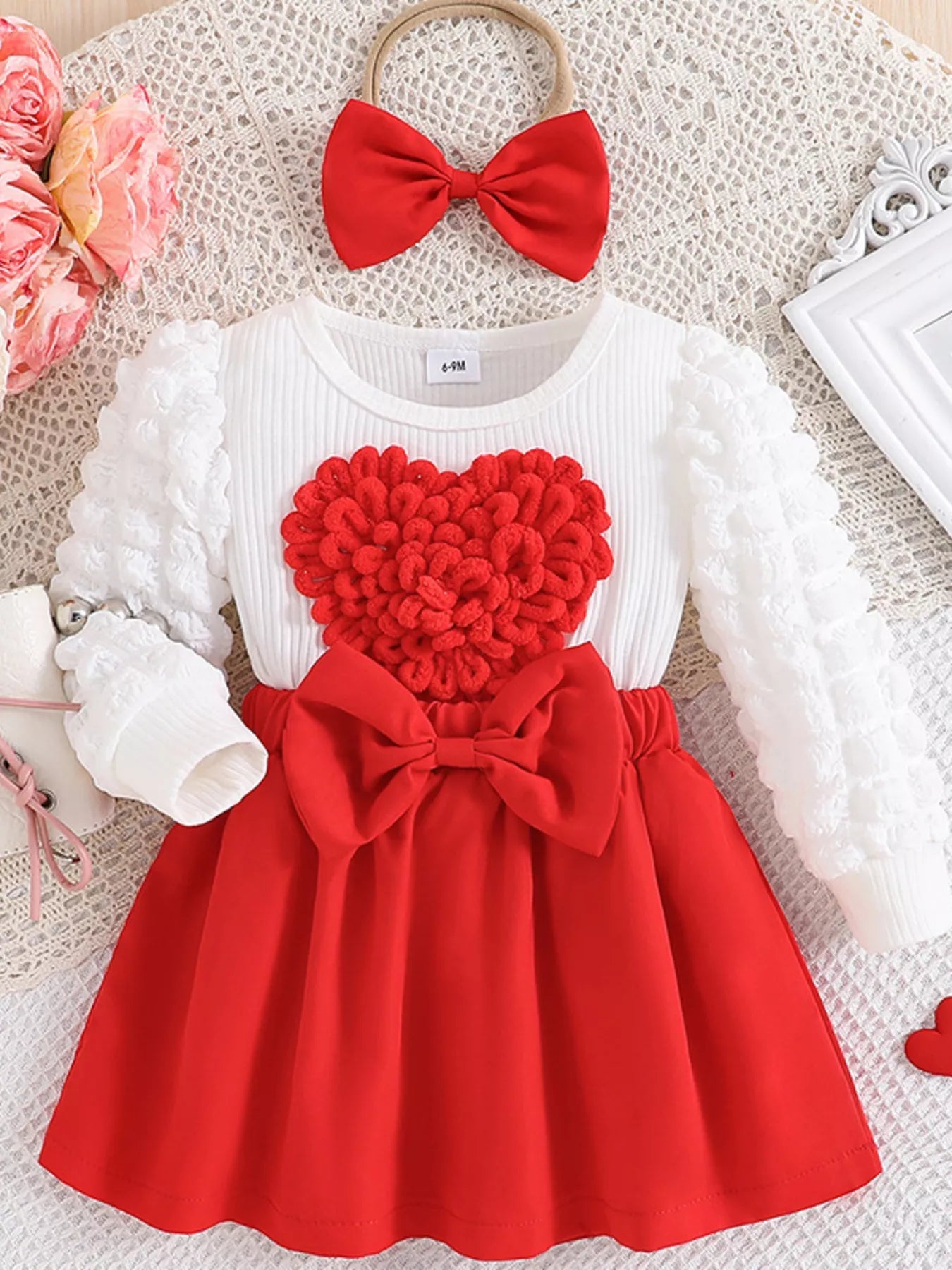 Children's Heart Bowknot Decor Dress with Headband designed for comfort and style at Lookzlike