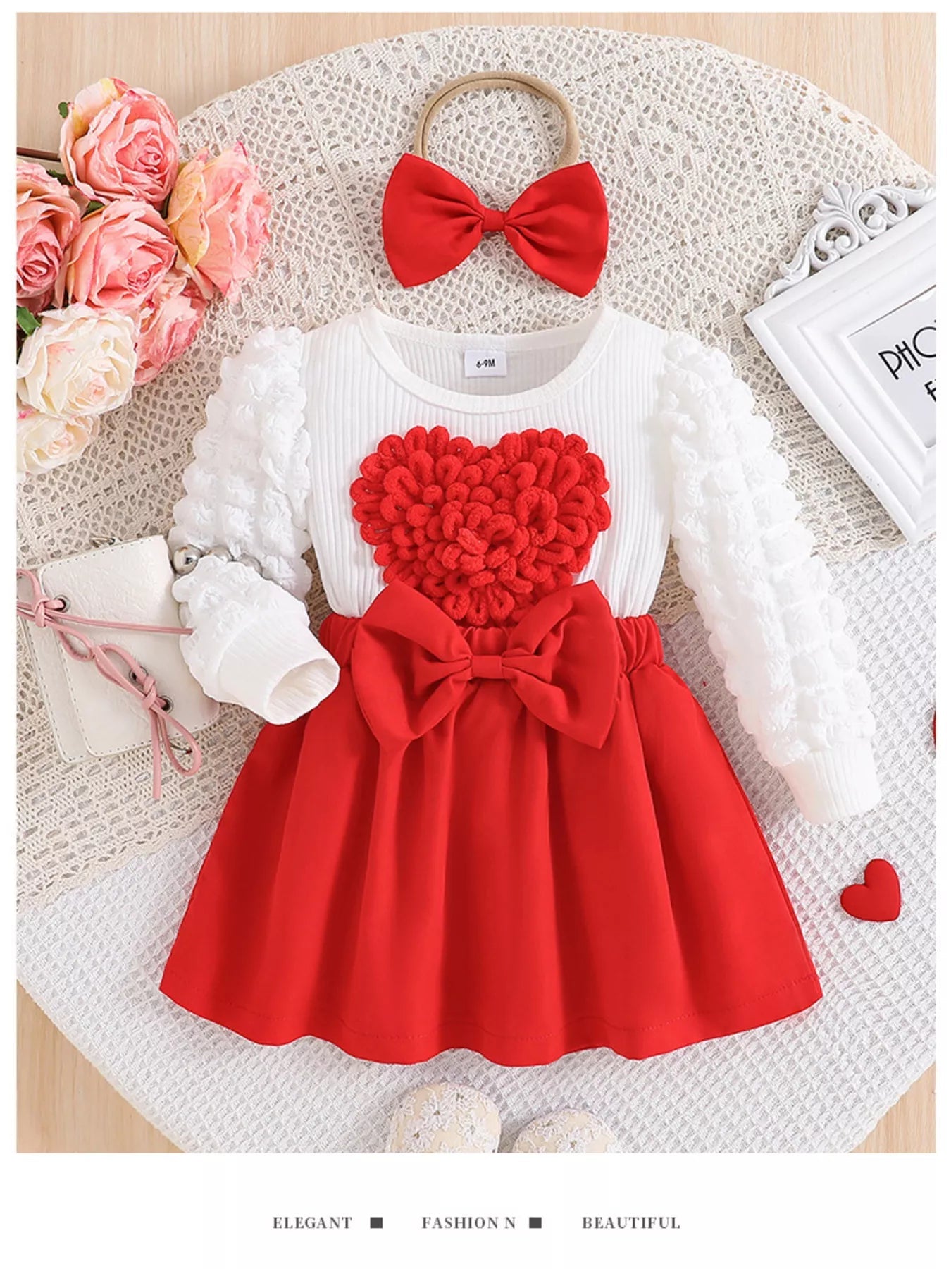 Children's Heart Bowknot Decor Dress with Headband designed for comfort and style at Lookzlike