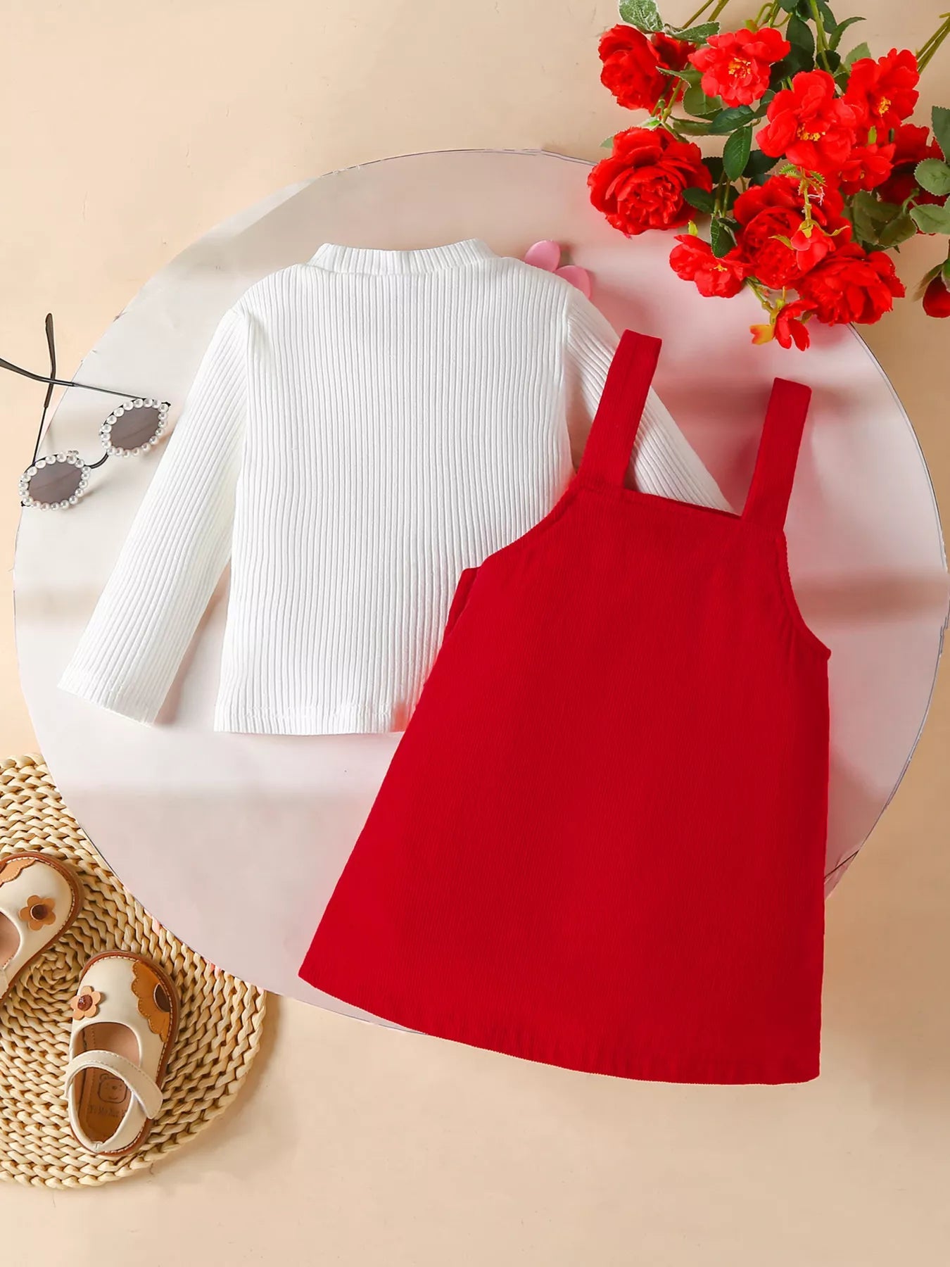 Children's Heart Decor Corduroy Overall Dress & Ribbed Top Set designed for comfort and style at Lookzlike