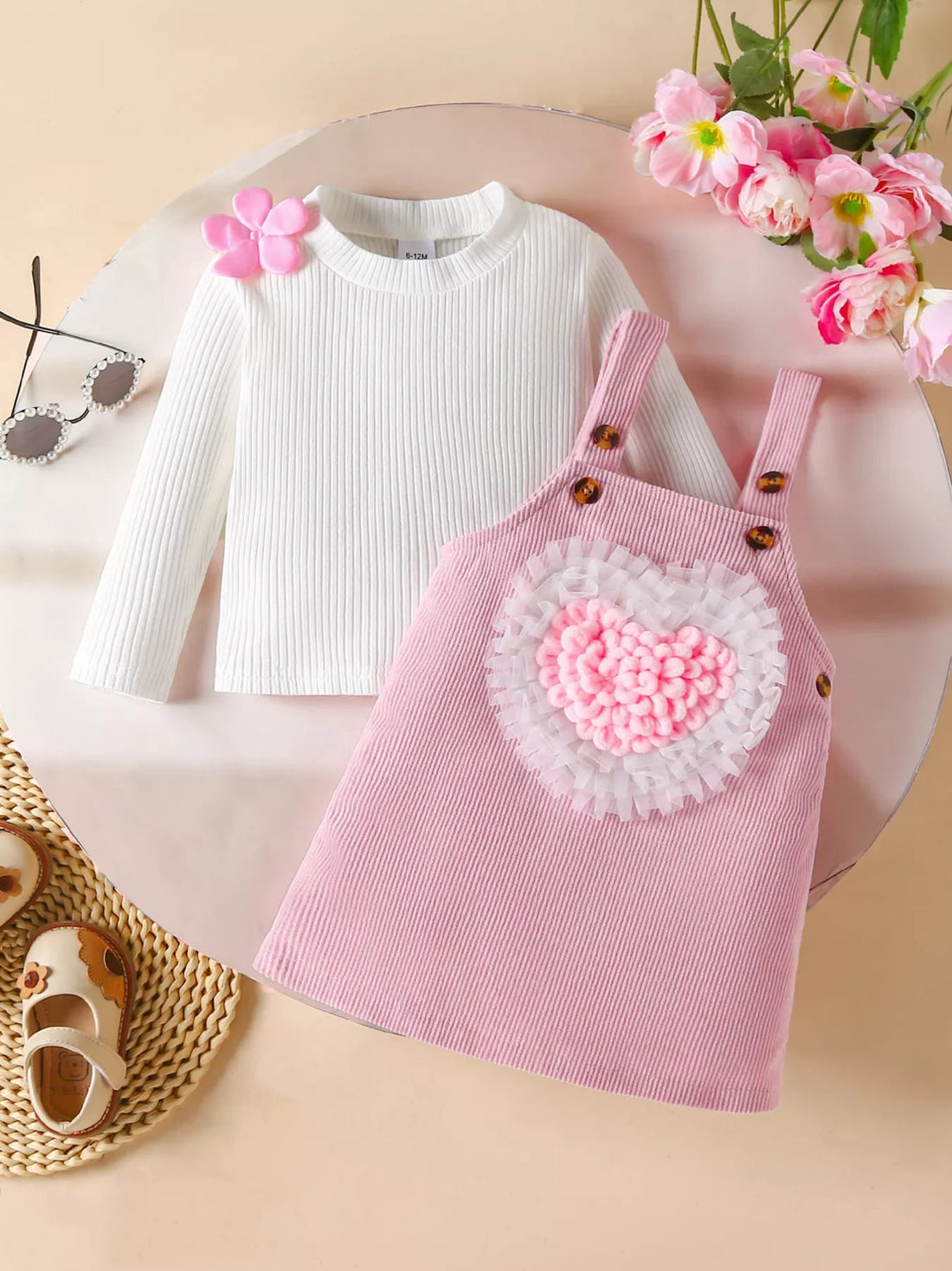 Children's Heart Decor Corduroy Overall Dress & Ribbed Top Set designed for comfort and style at Lookzlike