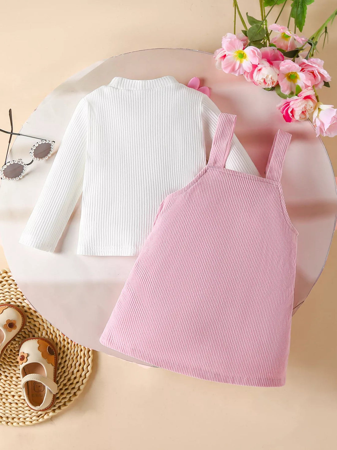 Children's Heart Decor Corduroy Overall Dress & Ribbed Top Set designed for comfort and style at Lookzlike