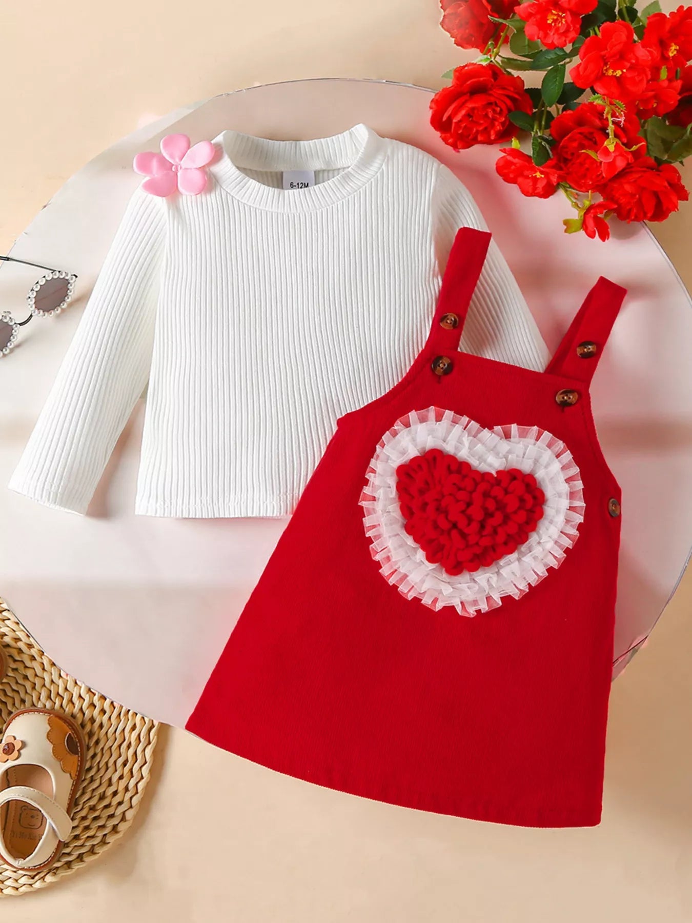 Children's Heart Decor Corduroy Overall Dress & Ribbed Top Set designed for comfort and style at Lookzlike