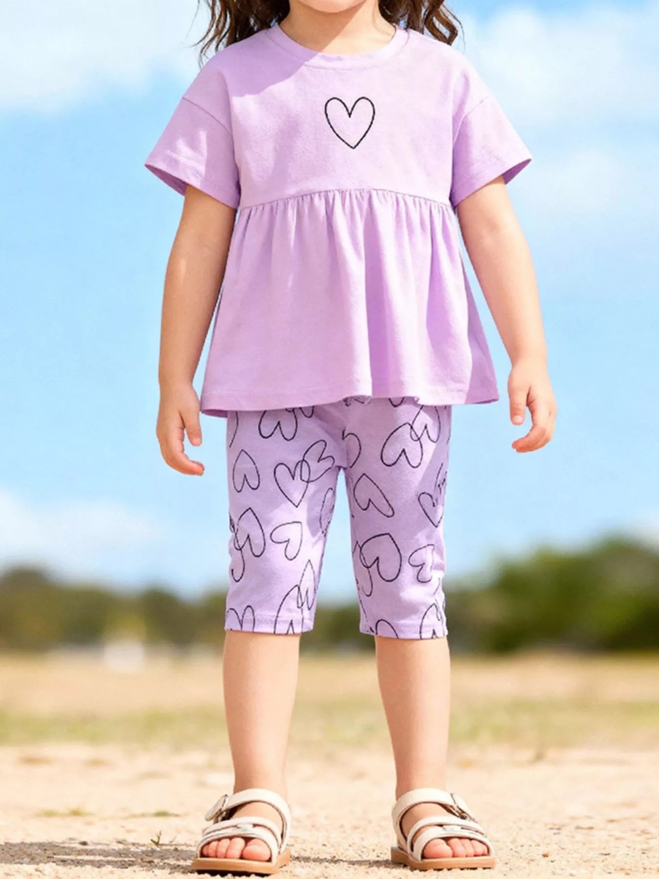 Children's Heart Print Tee and Shorts Casual Set designed for comfort and style at Lookzlike