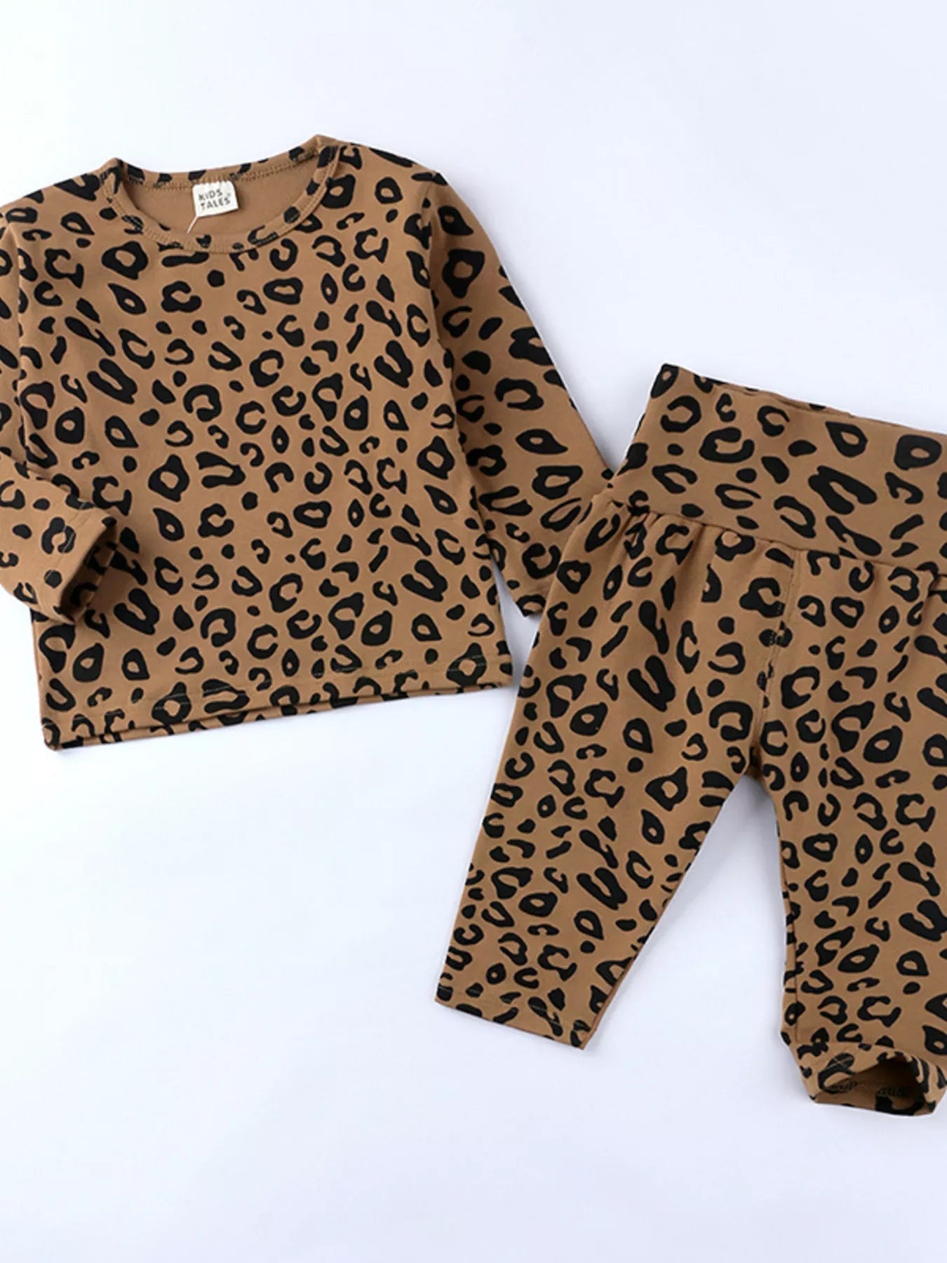Children's Leopard Print Long Sleeve Top and Pants Set designed for comfort and style at Lookzlike