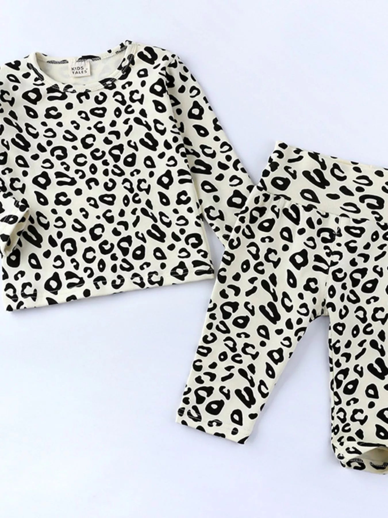 Children's Leopard Print Long Sleeve Top and Pants Set designed for comfort and style at Lookzlike