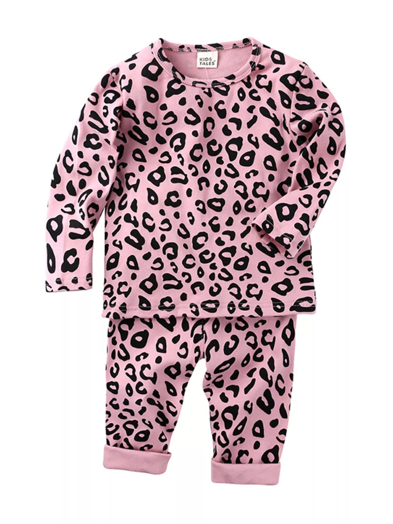 Children's Leopard Print Long Sleeve Top and Pants Set designed for comfort and style at Lookzlike
