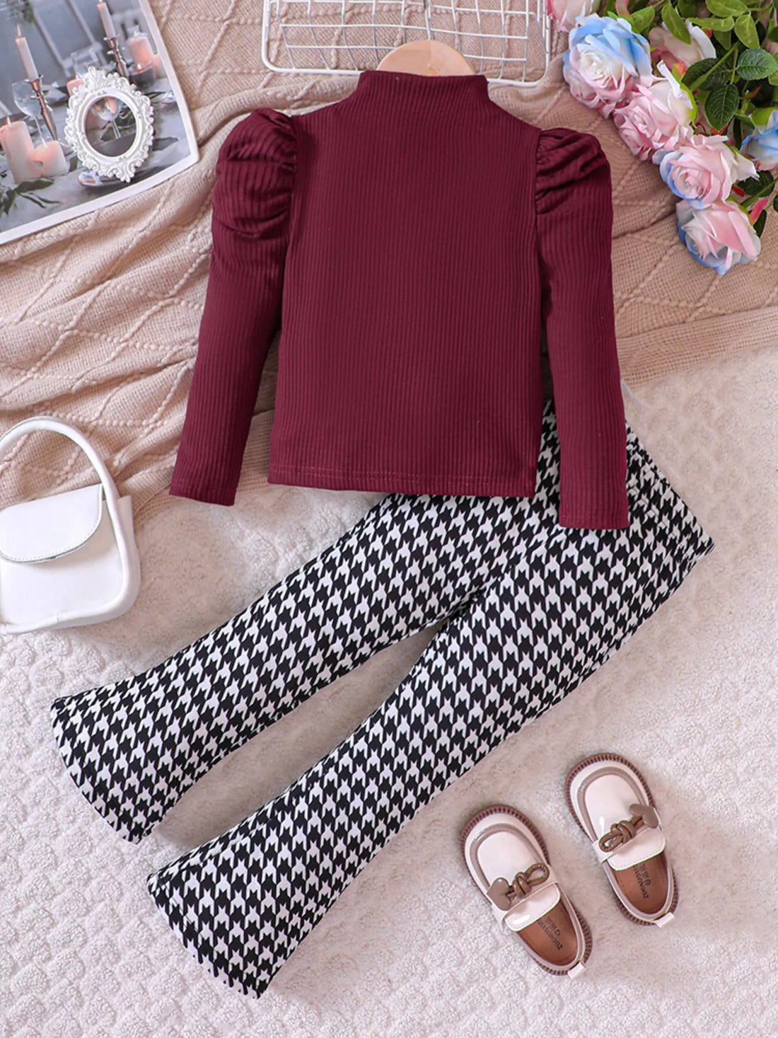 Children's Long Sleeve Top & Houndstooth Pants Set designed for comfort and style at Lookzlike