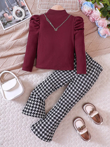 Children's Long Sleeve Top & Houndstooth Pants Set designed for comfort and style at Lookzlike