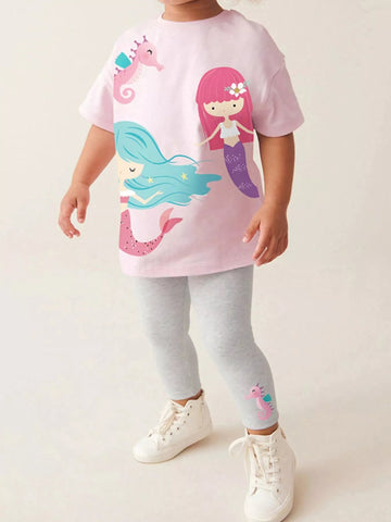 Children's Mermaid Graphic Tee and Leggings Set designed for comfort and style at Lookzlike
