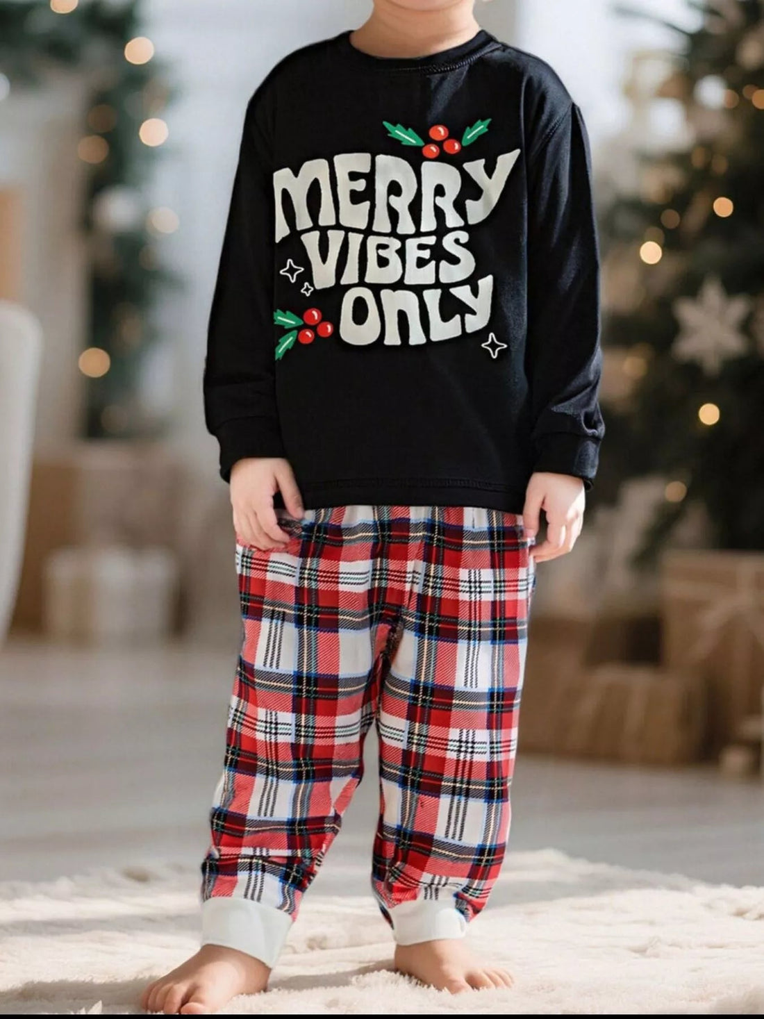 Children's Merry Vibes Only Christmas Pajama Set designed for comfort and style at Lookzlike