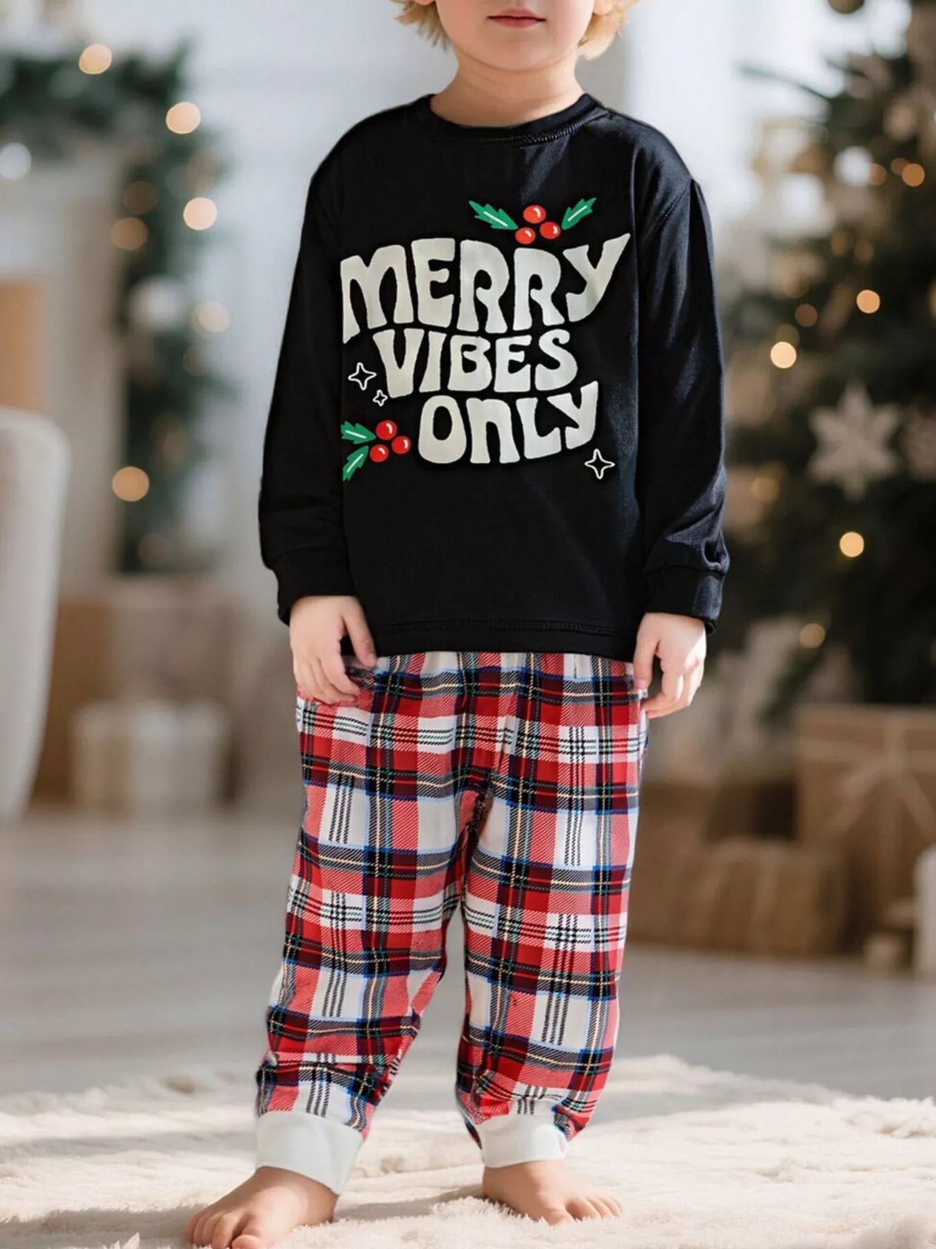Children's Merry Vibes Only Christmas Pajama Set designed for comfort and style at Lookzlike
