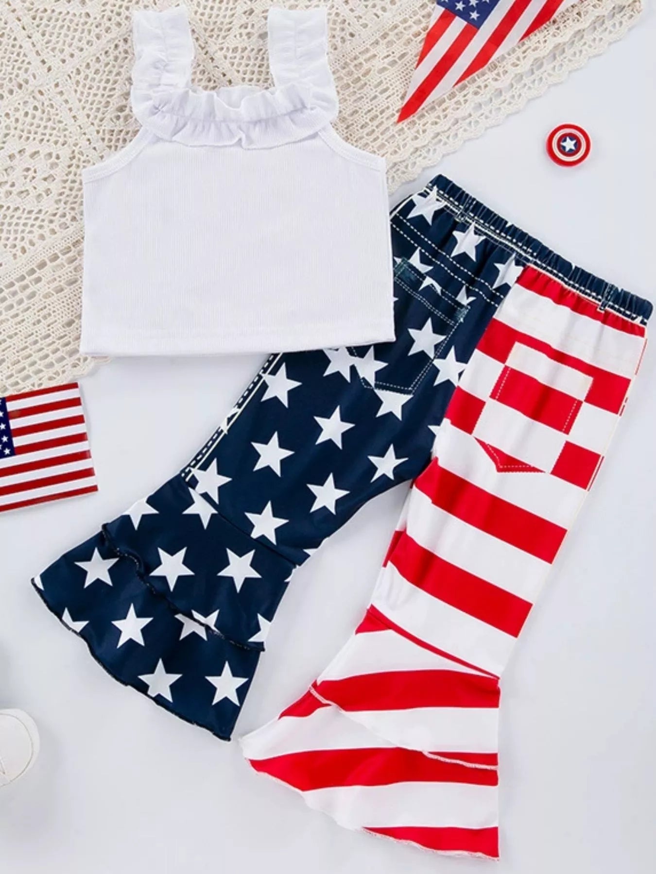 Children's Patriotic Freedom Ruffle Tank and Pants Set designed for comfort and style at Lookzlike